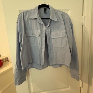 Wild Fable (Target) Blue Chambray Long Sleeve Cropped Collared Blouse- Sz Medium